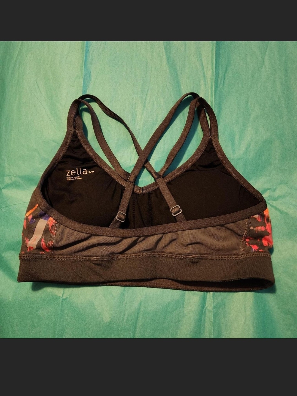 Zella Black Sports Bra with Multicolor Side Accents